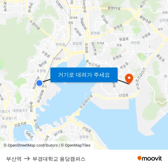 부산역 to 부경대학교 용당캠퍼스 map