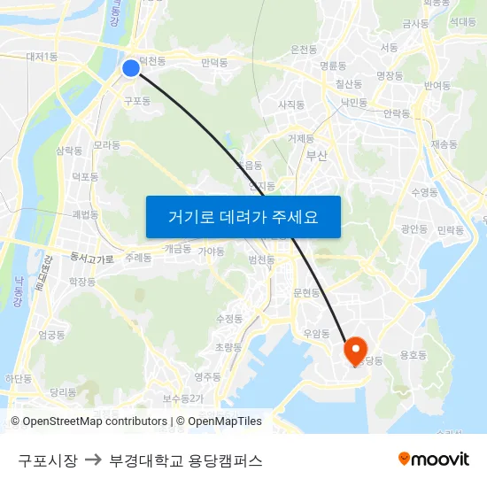 구포시장 to 부경대학교 용당캠퍼스 map