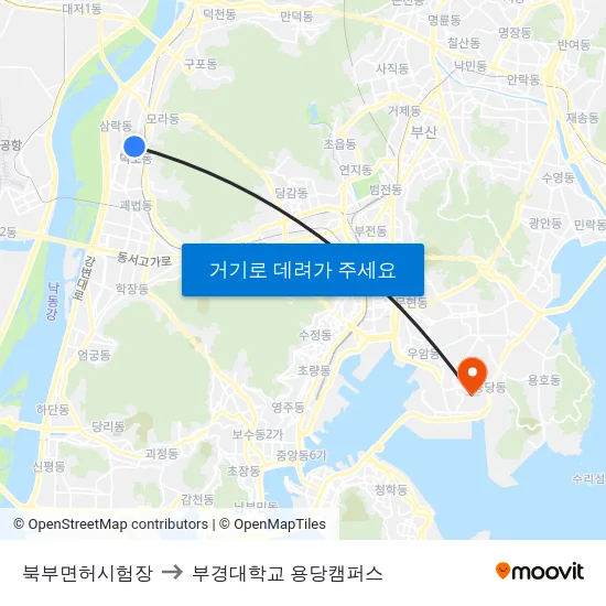 북부면허시험장 to 부경대학교 용당캠퍼스 map