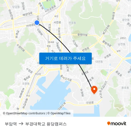 부암역 to 부경대학교 용당캠퍼스 map