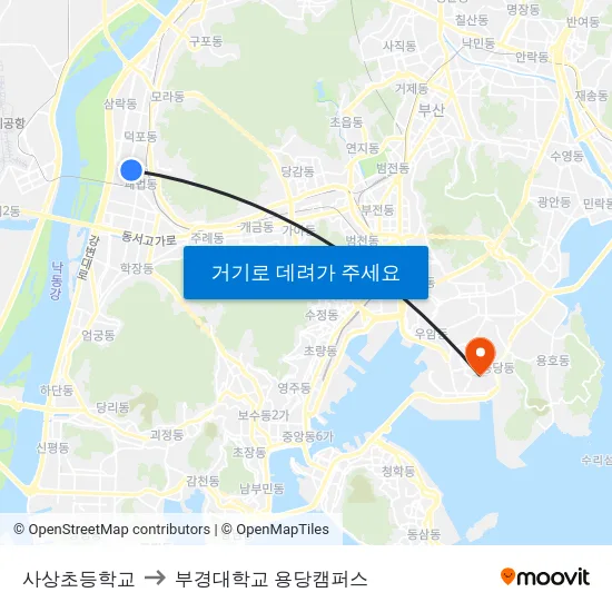 사상초등학교 to 부경대학교 용당캠퍼스 map