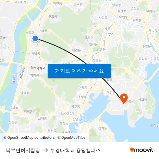 북부면허시험장 to 부경대학교 용당캠퍼스 map