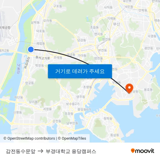 감전동수문앞 to 부경대학교 용당캠퍼스 map