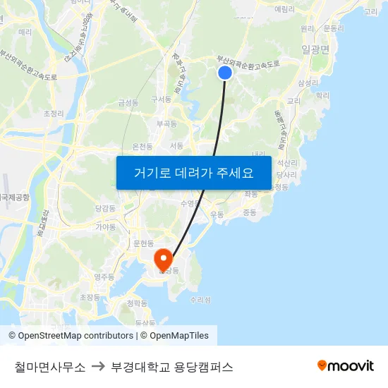 철마면사무소 to 부경대학교 용당캠퍼스 map