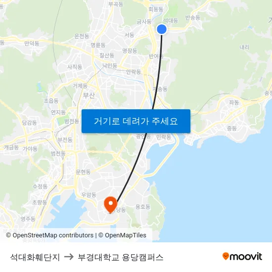석대화훼단지 to 부경대학교 용당캠퍼스 map