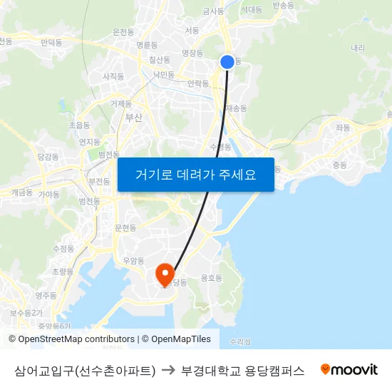 삼어교입구(선수촌아파트) to 부경대학교 용당캠퍼스 map