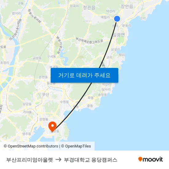 부산프리미엄아울렛 to 부경대학교 용당캠퍼스 map