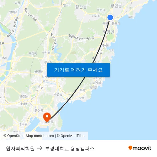 원자력의학원 to 부경대학교 용당캠퍼스 map