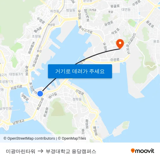 미광마린타워 to 부경대학교 용당캠퍼스 map