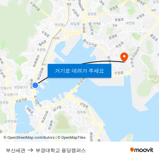 부산세관 to 부경대학교 용당캠퍼스 map