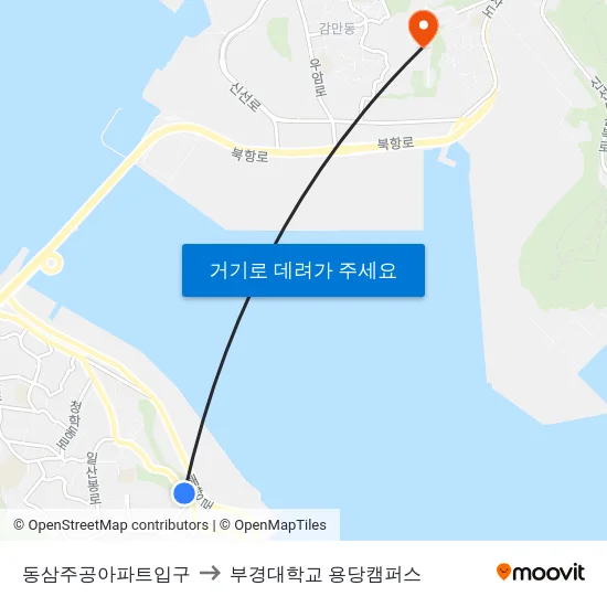 동삼주공아파트입구 to 부경대학교 용당캠퍼스 map