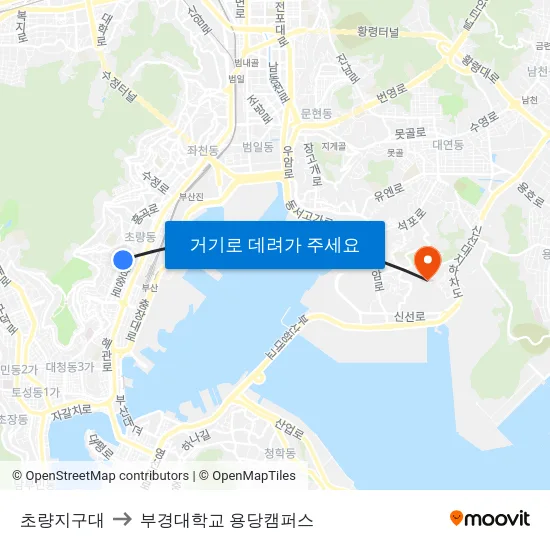 초량지구대 to 부경대학교 용당캠퍼스 map