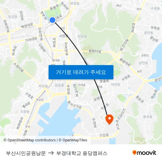 부산시민공원남문 to 부경대학교 용당캠퍼스 map