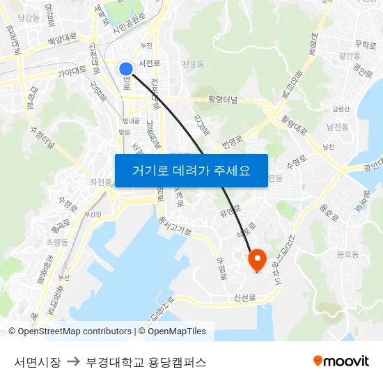 서면시장 to 부경대학교 용당캠퍼스 map
