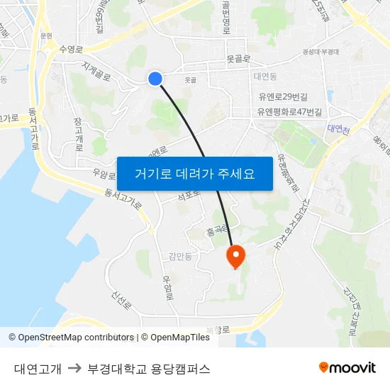 대연고개 to 부경대학교 용당캠퍼스 map