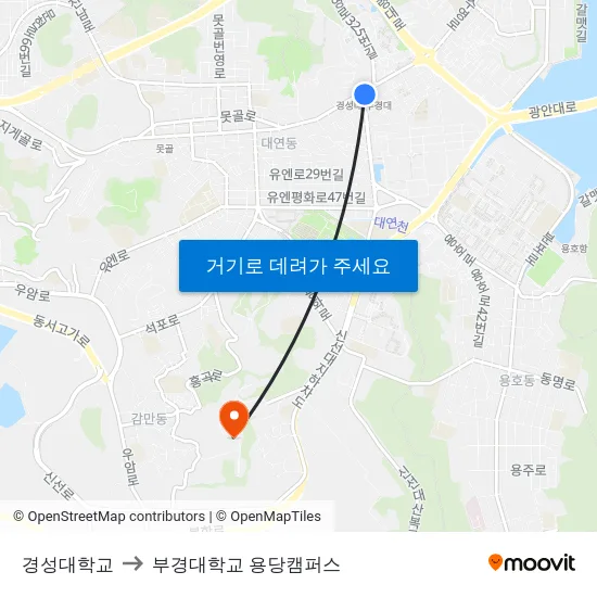 경성대학교 to 부경대학교 용당캠퍼스 map