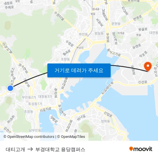 대티고개 to 부경대학교 용당캠퍼스 map
