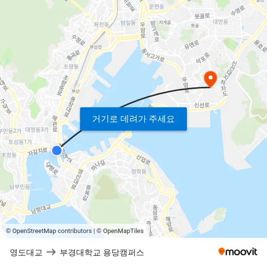 영도대교 to 부경대학교 용당캠퍼스 map