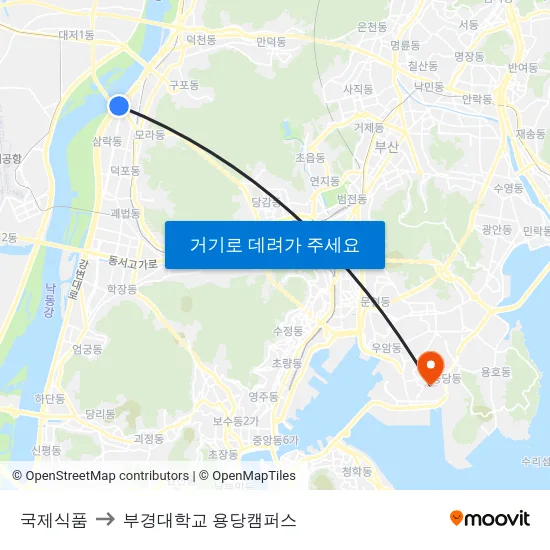 국제식품 to 부경대학교 용당캠퍼스 map