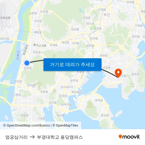 엄궁삼거리 to 부경대학교 용당캠퍼스 map