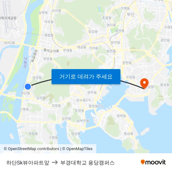 하단Sk뷰아파트앞 to 부경대학교 용당캠퍼스 map