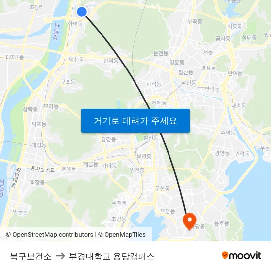 북구보건소 to 부경대학교 용당캠퍼스 map