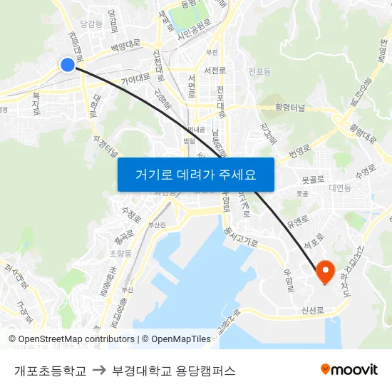 개포초등학교 to 부경대학교 용당캠퍼스 map