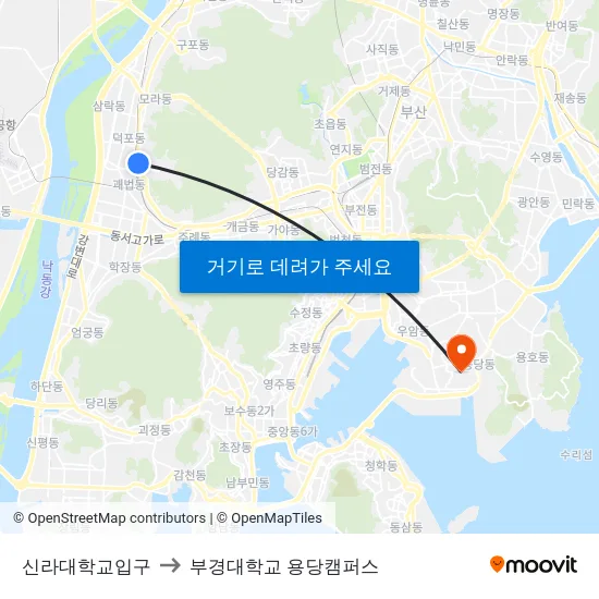 신라대학교입구 to 부경대학교 용당캠퍼스 map