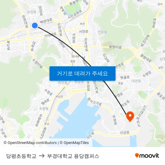 당평초등학교 to 부경대학교 용당캠퍼스 map