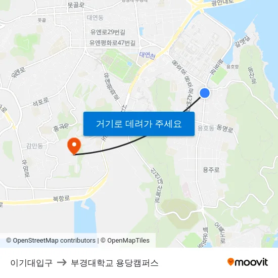 이기대입구 to 부경대학교 용당캠퍼스 map