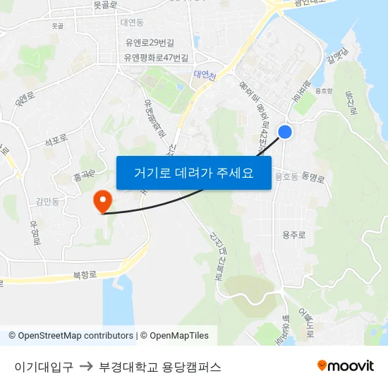 이기대입구 to 부경대학교 용당캠퍼스 map
