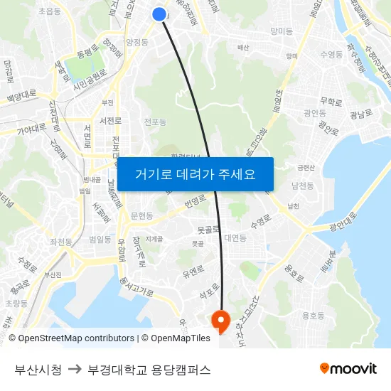 부산시청 to 부경대학교 용당캠퍼스 map