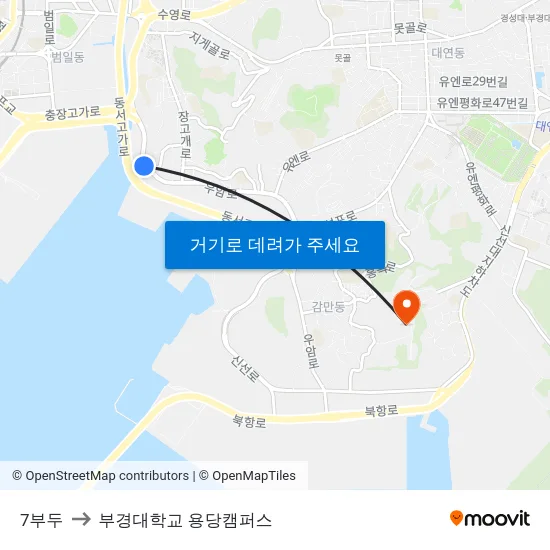 7부두 to 부경대학교 용당캠퍼스 map