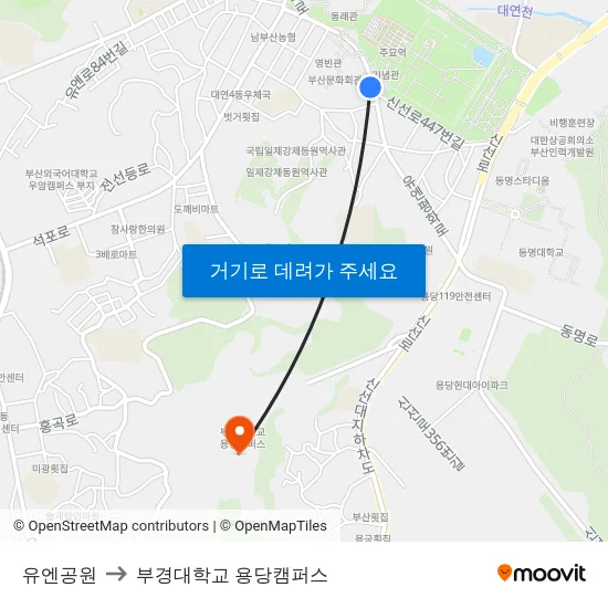 유엔공원 to 부경대학교 용당캠퍼스 map