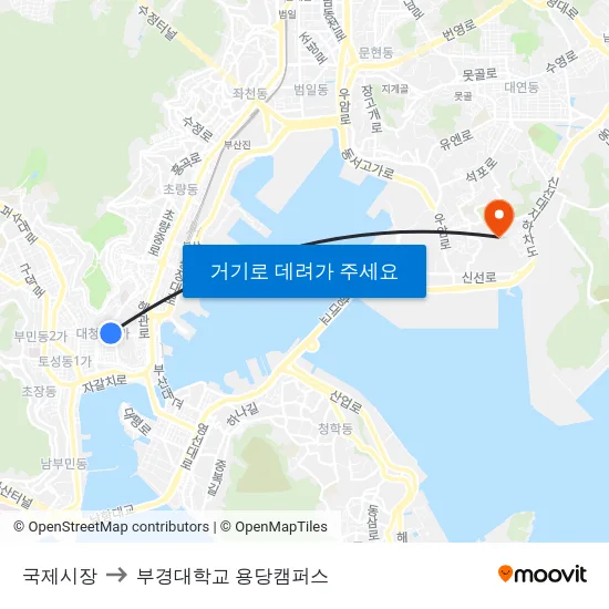 국제시장 to 부경대학교 용당캠퍼스 map