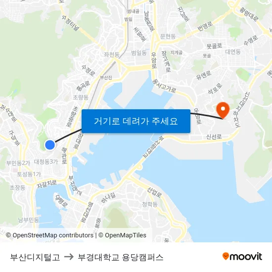 부산디지털고 to 부경대학교 용당캠퍼스 map