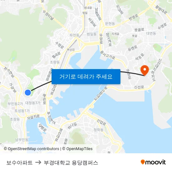 보수아파트 to 부경대학교 용당캠퍼스 map