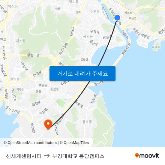 신세계센텀시티 to 부경대학교 용당캠퍼스 map