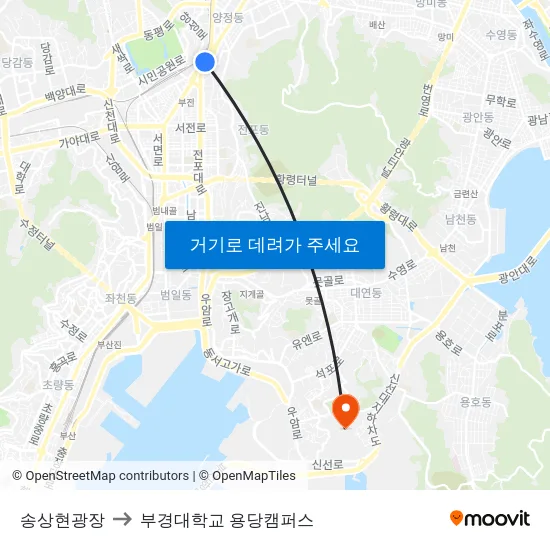 송상현광장 to 부경대학교 용당캠퍼스 map