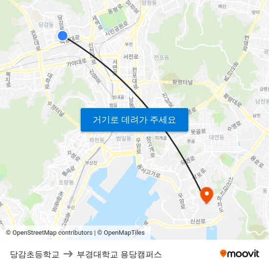 당감초등학교 to 부경대학교 용당캠퍼스 map