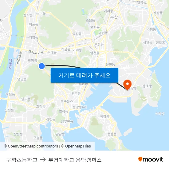 구학초등학교 to 부경대학교 용당캠퍼스 map