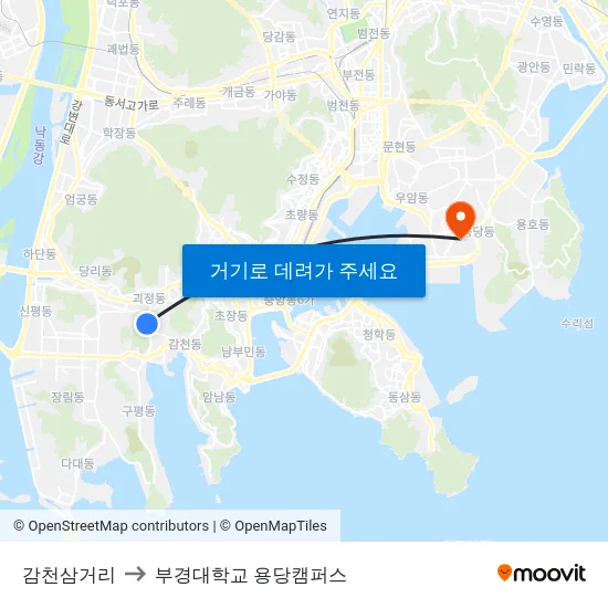 감천삼거리 to 부경대학교 용당캠퍼스 map