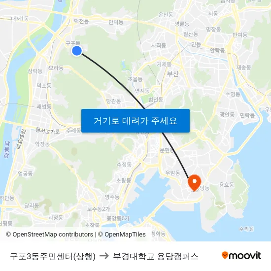 구포3동주민센터(상행) to 부경대학교 용당캠퍼스 map