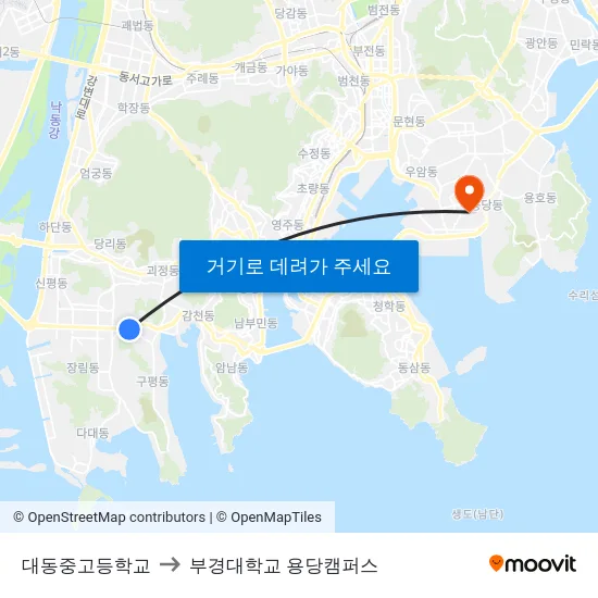 대동중고등학교 to 부경대학교 용당캠퍼스 map