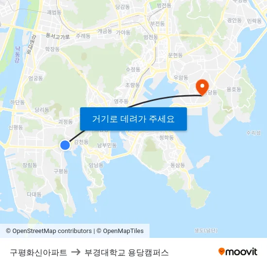 구평화신아파트 to 부경대학교 용당캠퍼스 map