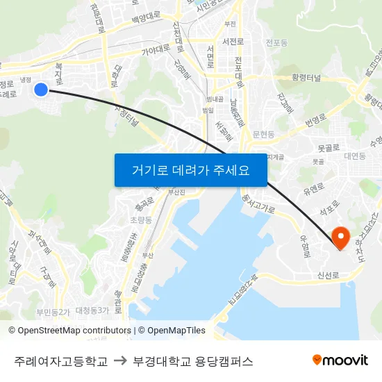 주례여자고등학교 to 부경대학교 용당캠퍼스 map