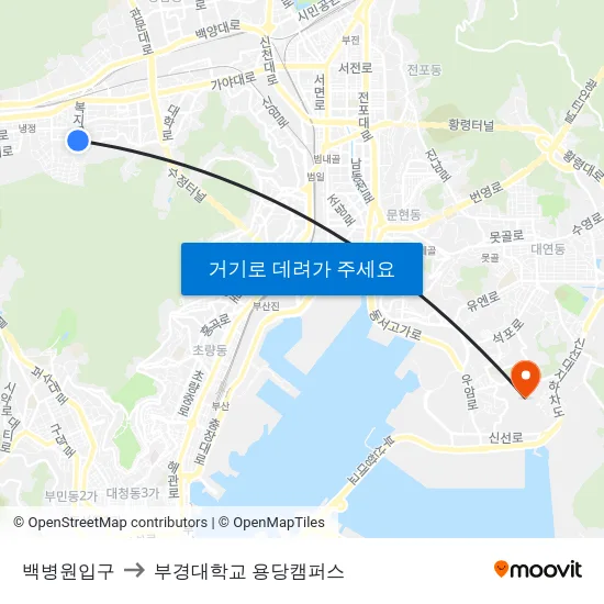 백병원입구 to 부경대학교 용당캠퍼스 map