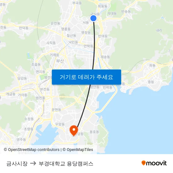 금사시장 to 부경대학교 용당캠퍼스 map