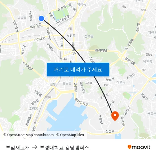 부암새고개 to 부경대학교 용당캠퍼스 map