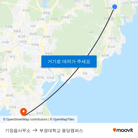 기장읍사무소 to 부경대학교 용당캠퍼스 map